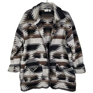 Chico's Design Sweater Jacket Southwestern Wool Blend Open Front Turkey Made